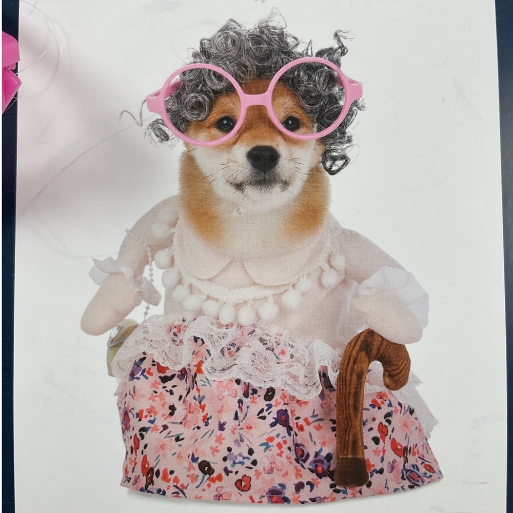Moonlight Manor Grandma Pet Costume XL Dog Halloween Floral Dress Wig‎ Glasses